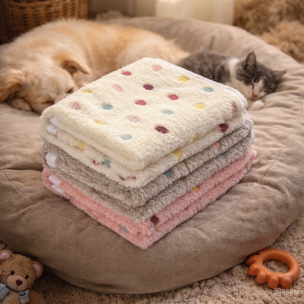 3 Pack Pet Blankets Medium 30x20 Soft Fleece Dog Cat Puppy Polka Dot Throw